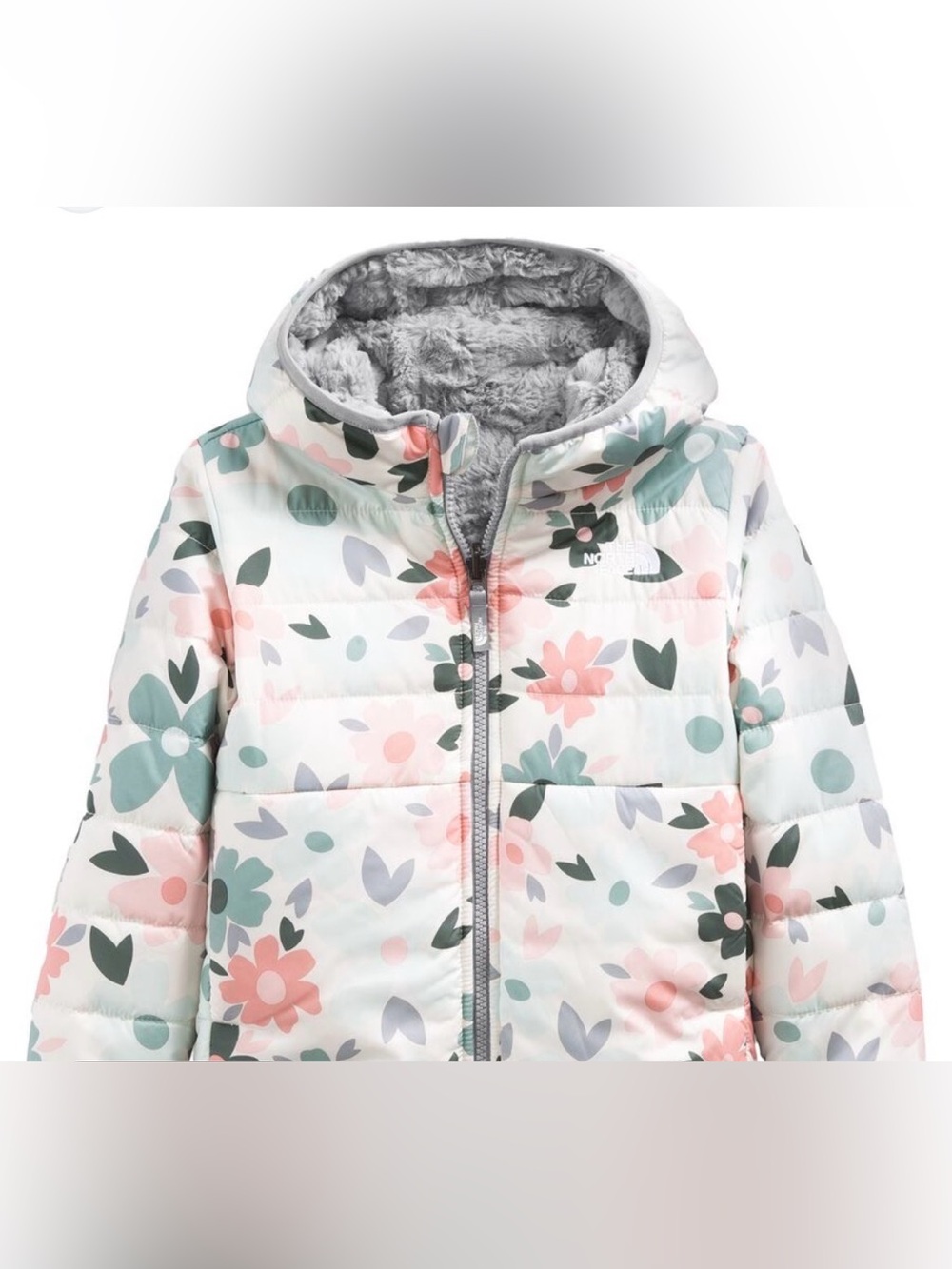 The North Face Girls' Floral Hooded Reversible Puffer Jacket - Size 5t